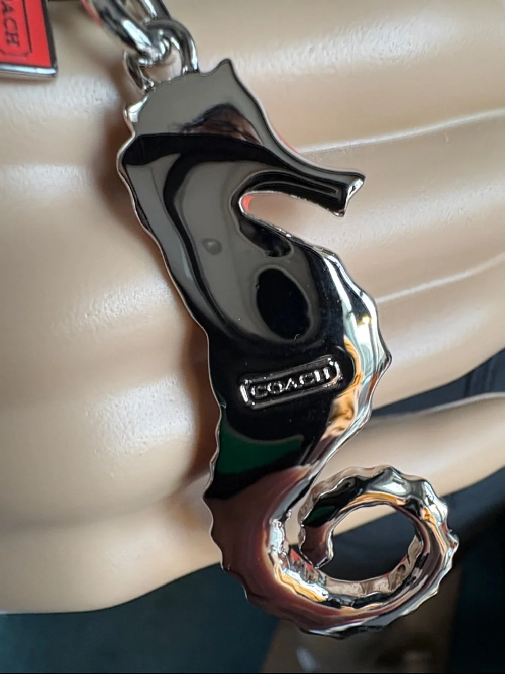 Coach Coral Enamel Seahorse Bag Charm with Silver Hardware - Picture 4 of 5